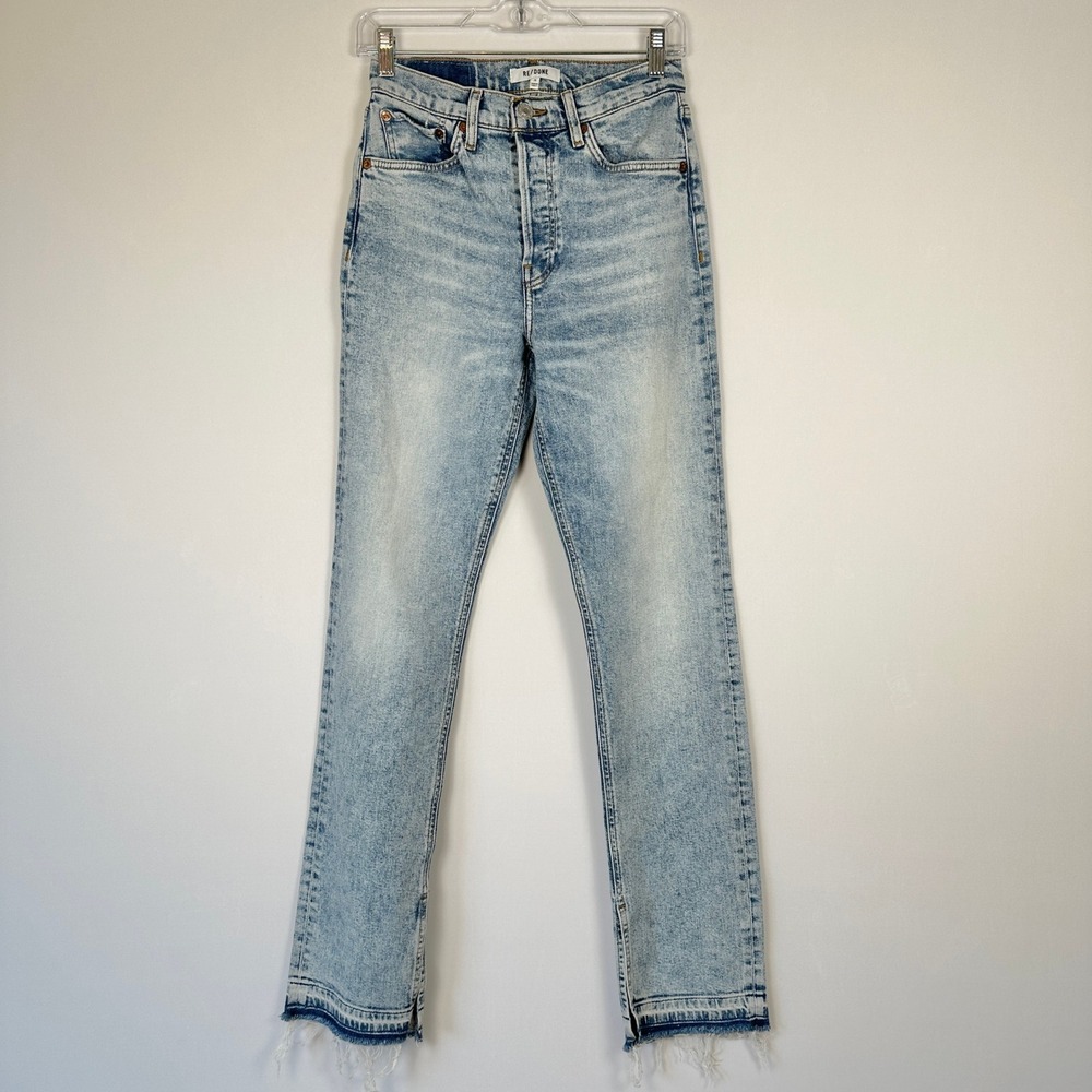 RE/DONE 70s High Rise‎ Skinny Boot Jeans Acid Wash Distressed Raw Hem Women 25